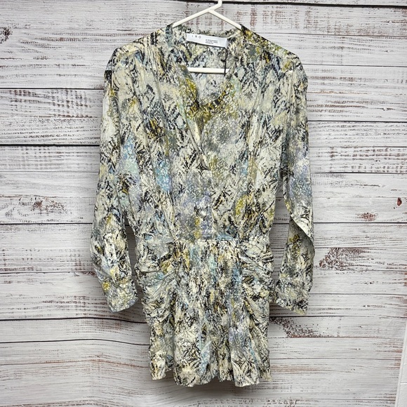 IRO Deniz Printed Long Sleeve Shirt Dress Green Multicolor NWT - Picture 3 of 11